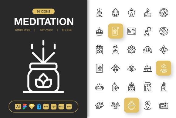 A Meditation Icons Pack for Clean Graphics & Branding