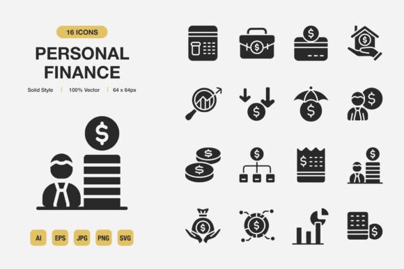 A Professional Review: Personal Finance Solid Icons for Graphics & Marketing