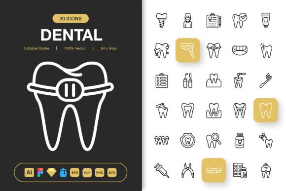 A Review of Dental Outline Icons for Editorial Graphics