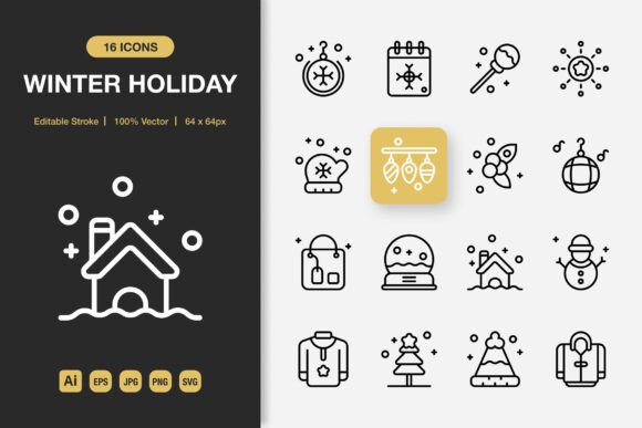 A Review of Winter Holiday Outline Icons for Publishers