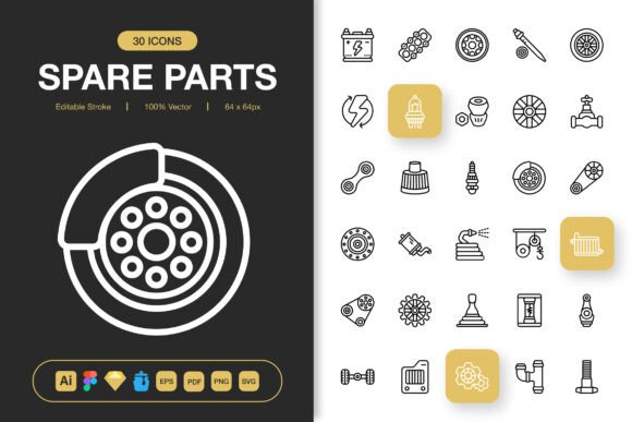 A Versatile Set of Spare Part Icons for Graphics and Design