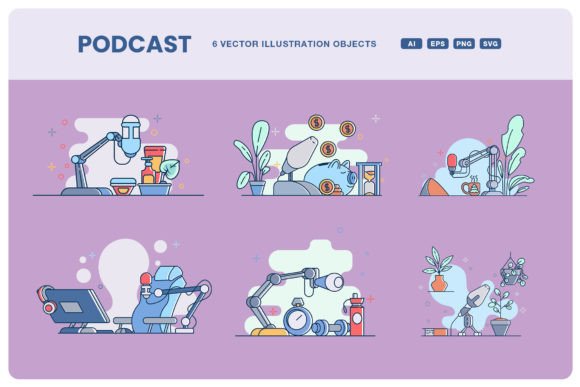 Bold Lined Podcast Illustration Set: Perfect for Modern Graphics