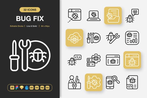 Bug Fix Icons: A Minimalist Graphics Set for Commercial Projects