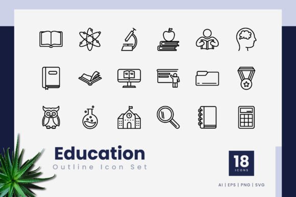 Education Outline Icons: A Versatile Graphics Set for Publishers