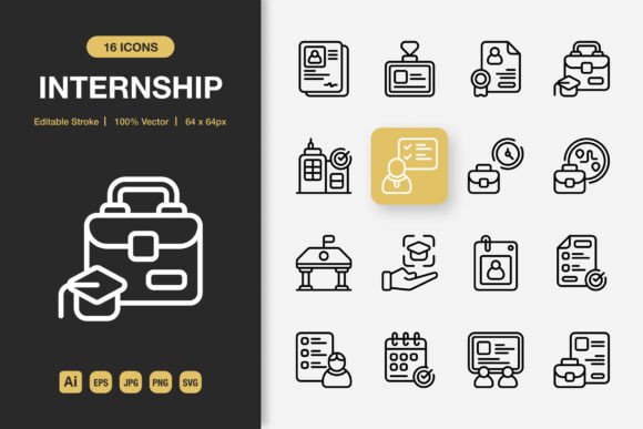 Internship Outline Icons: A Graphics Set for Editorial Polish