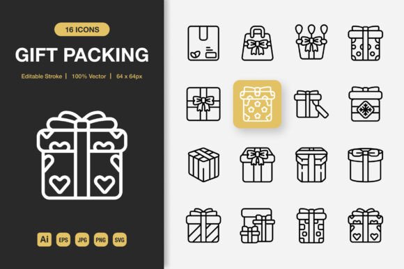 Reviewing Gift Packing Outline Icons for Client Graphics Projects