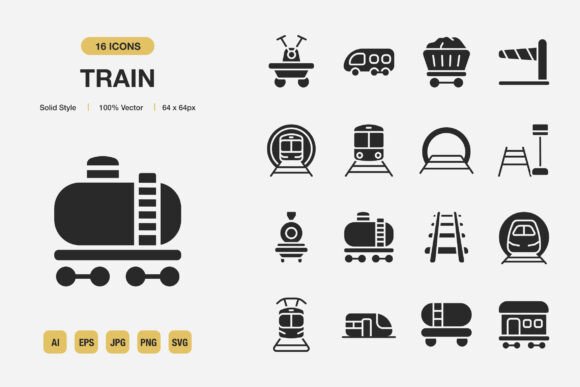 Train Solid Icons: A Versatile Graphic Design Asset for Your Shop